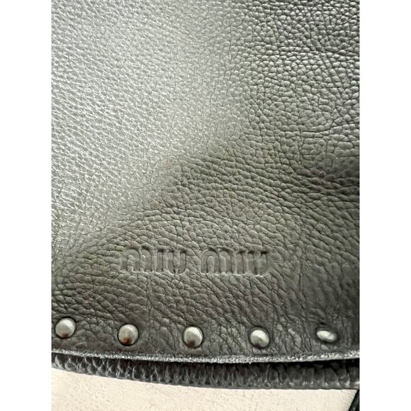 Miu Miu Pebble Leather Studded Flap Crossbody Shoulder Bag Black with Dust Cover - Picture 11 of 11